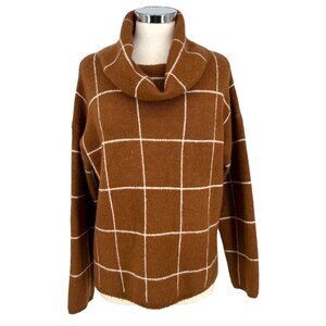 Lumière Windowpane Cowl Neck Sweater Brown Size Medium